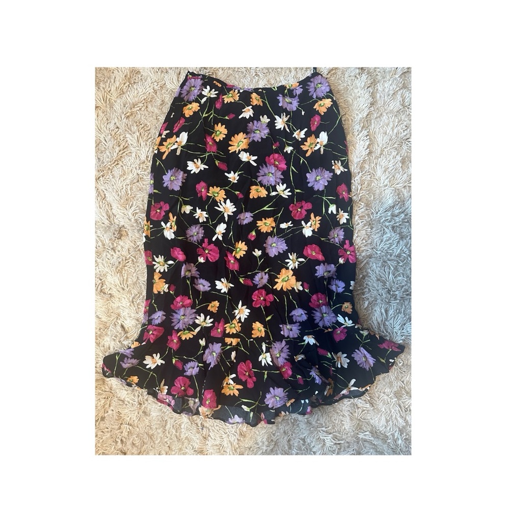 Christopher & Banks Black Floral Midi Skirt